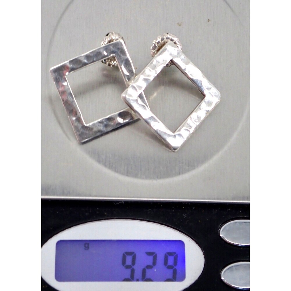 Hammered Sterling Silver .925 Square Post Stud Earrings 9.29 grams 1" x 1" - Picture 11 of 16